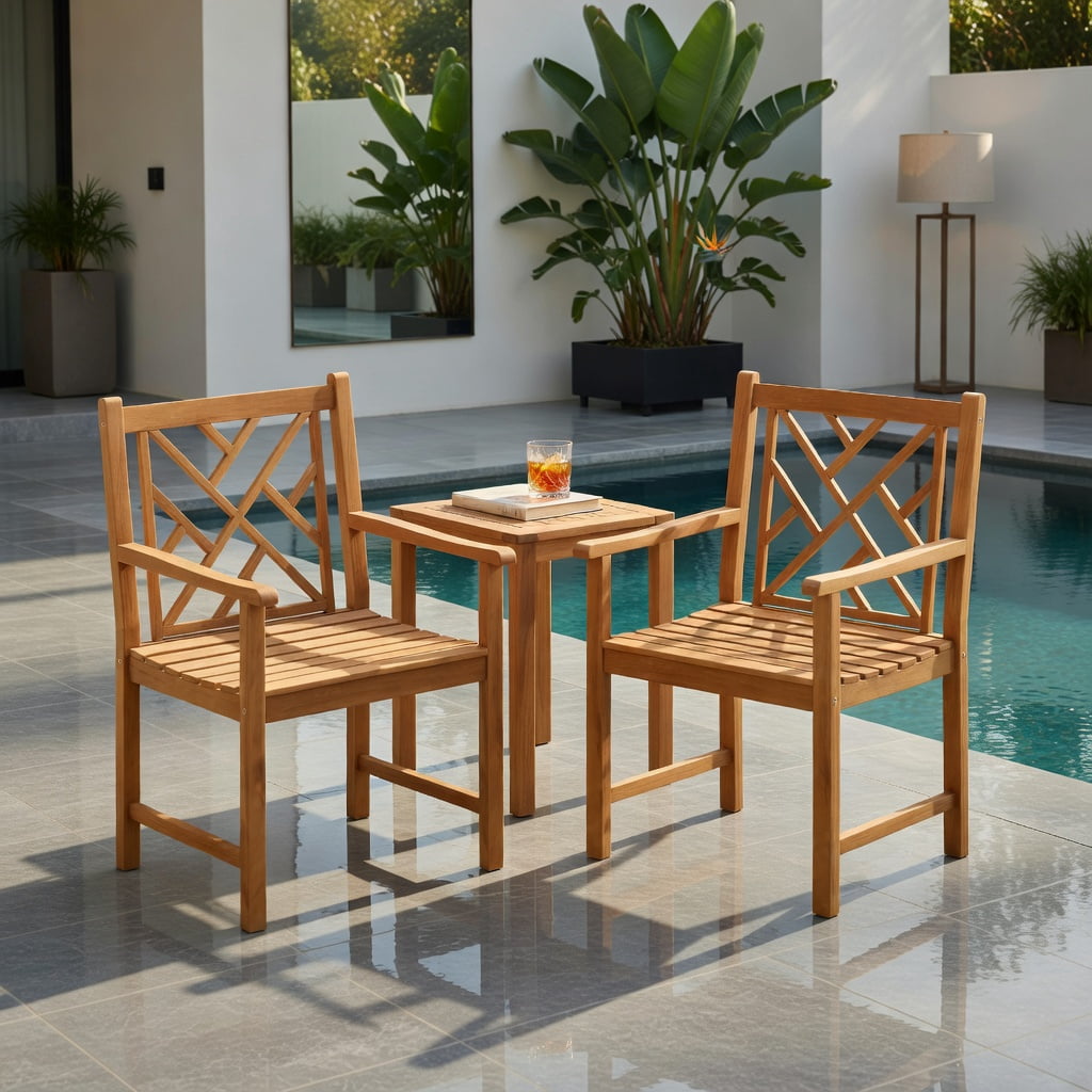Hommoo 2-Pack Acacia Wood Outdoor Dining Chairs with Cross-Back Design, Sturdy Patio Chairs for Backyard, Porch & Poolside, Natural