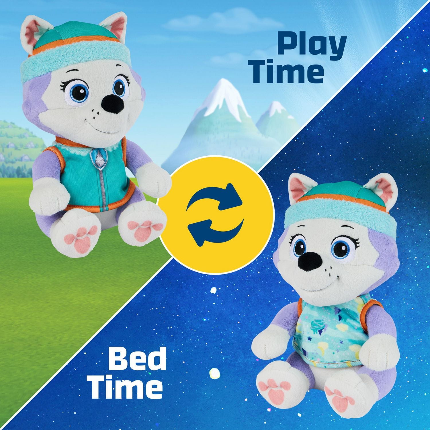 PAW Patrol, Bedtime Plush Everest, 10-Inch Stuffed Animal with Reversible Outfit, Kids Toys for Boys & Girls Ages 3 and Up