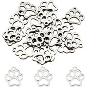 20Pcs 12.9mm Dog Paw Prints Charm Stainless Steel Pendants 1.5mm Small Hole Metal Hollow Charms for DIY Chain Jewelry Making Stainless Steel Color