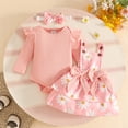 thumbnail image 2 of CAICJ98 Newborn Baby Girl Clothes Fall Winter Overall Dress Outfits Long Sleeve Ribbed Romper Top Infant Skirt Set (Red,3-6 Months), 2 of 6