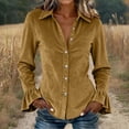 thumbnail image 2 of Womens Velvet Button Down Shirts Velour Flounce Long Sleeve Lapel Collared Slim Fit Dressy Blouse for Business Casual Work Office Fall Fashion, Yellow, M, 2 of 7