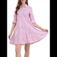 thumbnail image 3 of Vestido Camisero Midi A Rayas con Botones para Mujer, Informal, Holgado, con Puños y Larga, Vestidos de Media Pierna. Rosa M, 3 of 9