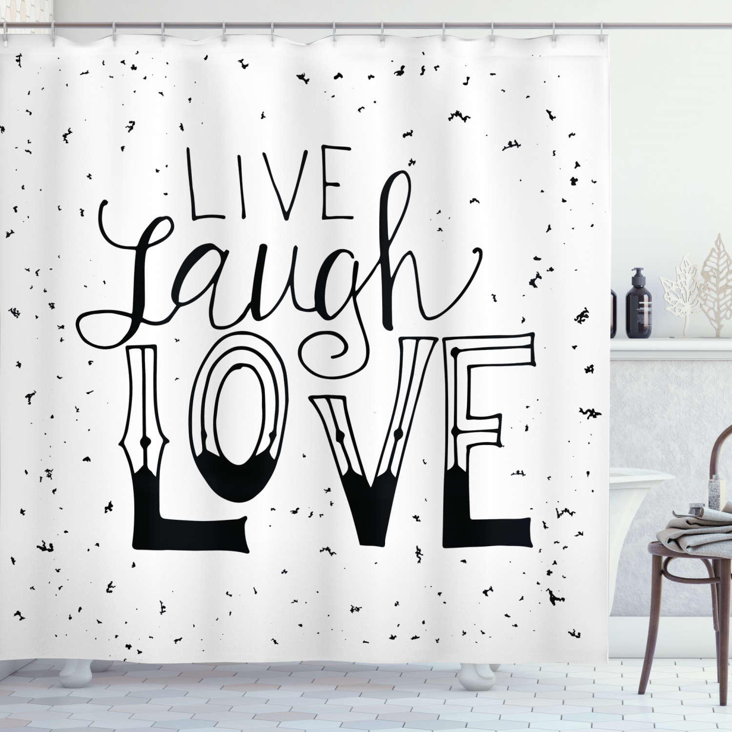 Ambesonne Live Laugh Love Shower Curtain, Words Hipster, 69"Wx70"L