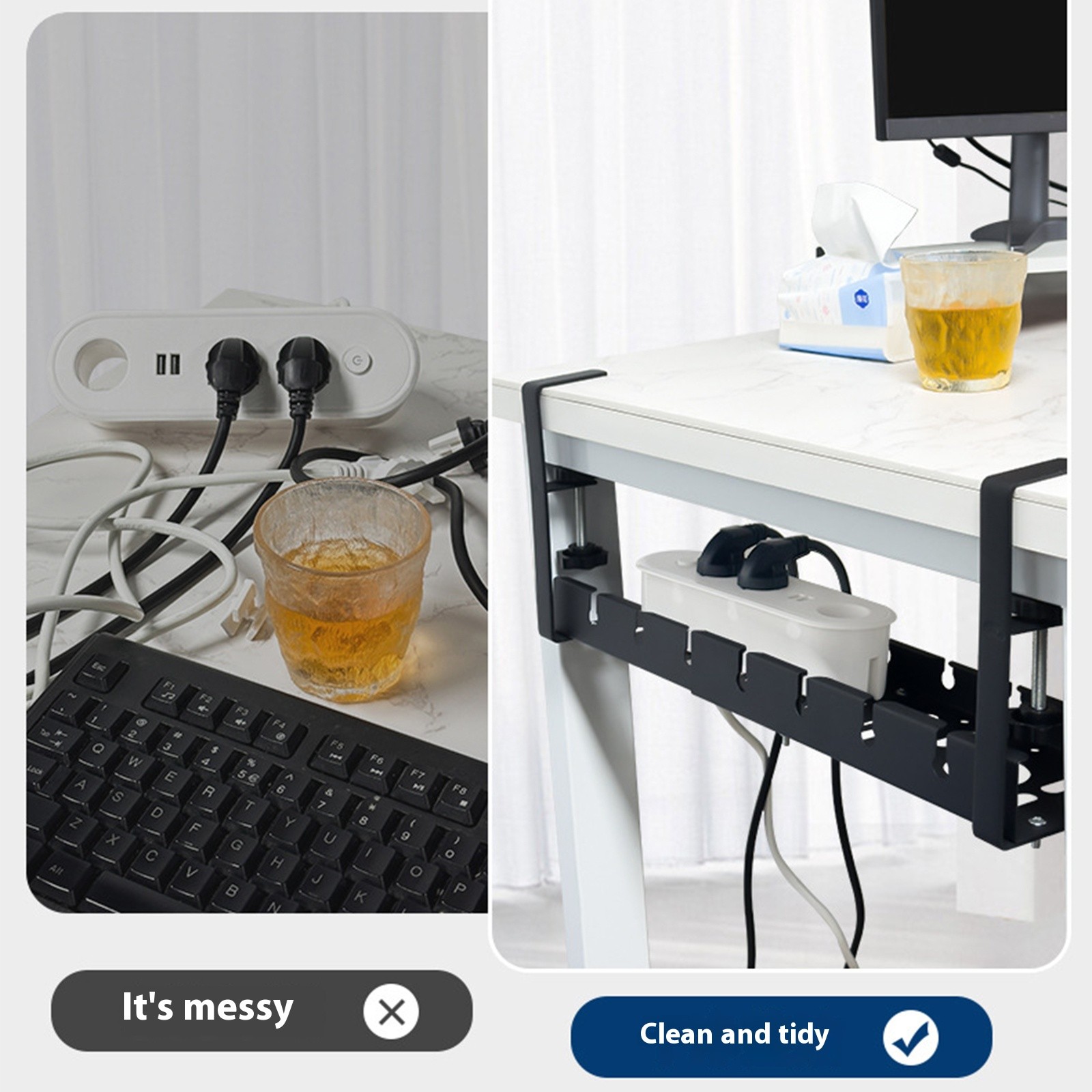 Not Drill Retractables Cable Management Tray Under Desk 20.47Inch Length Child & Pet Safe Wire Organizers