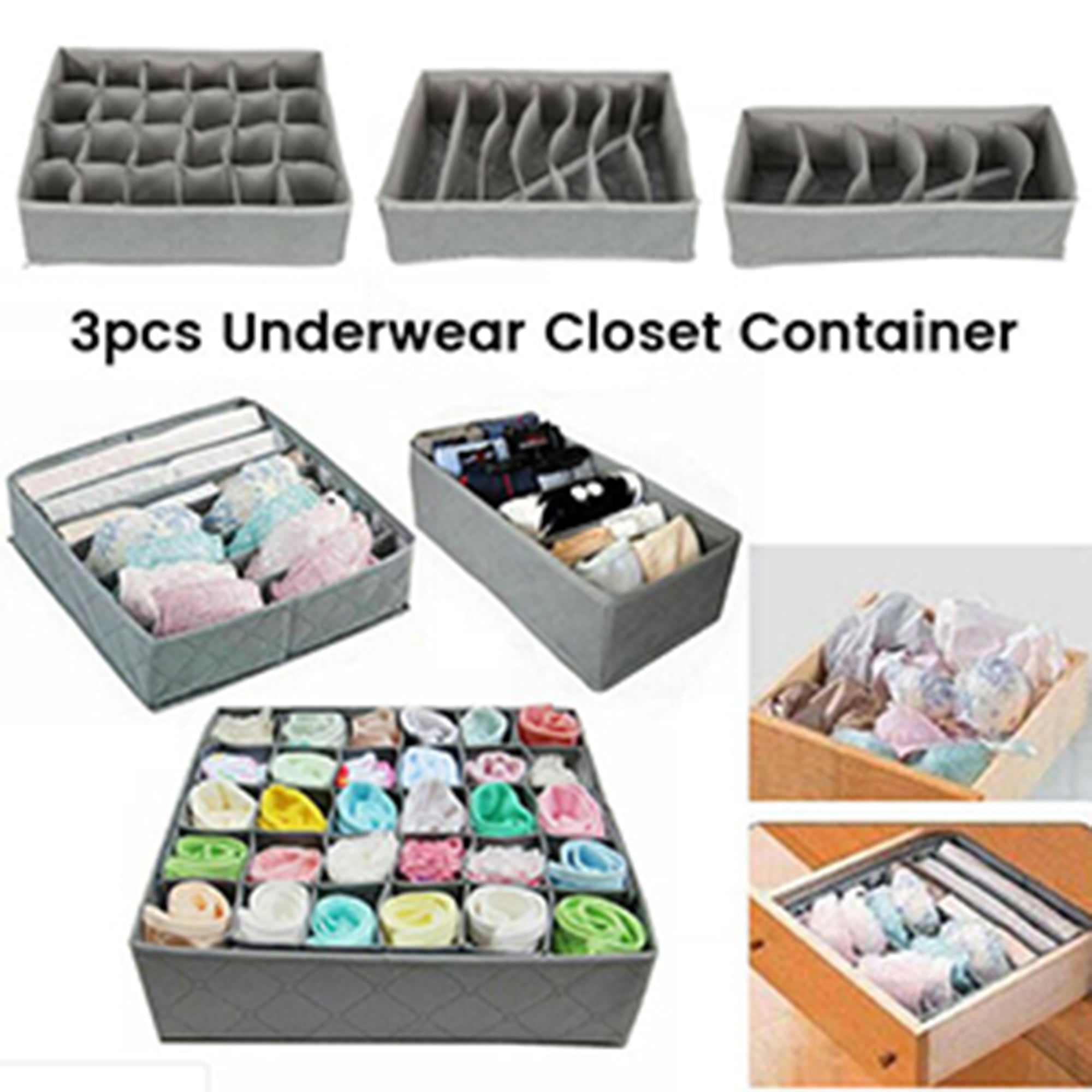 Underwear Divider Closet Organizer Storage Box Bra Ties Socks Container Gray 