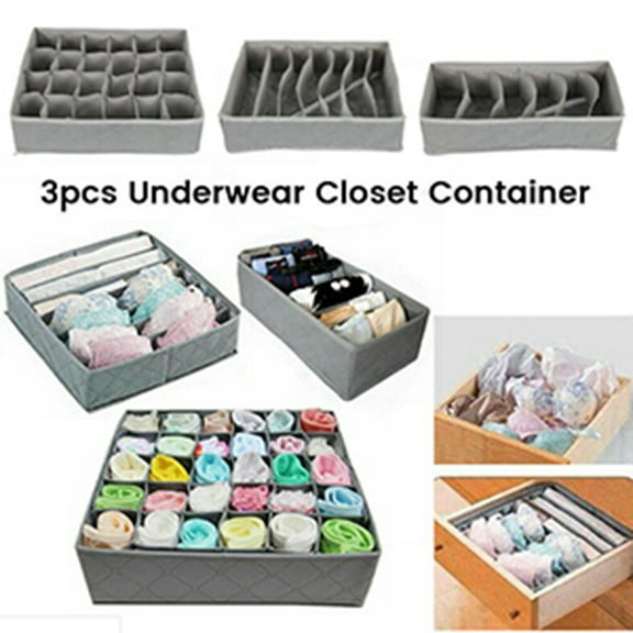 Set of 3 Dresser Drawer Organizer Divider, Ties Storage,Foldable Underwear Clothes Storage bins Organizer for Bras,Ties,Belts,Socks