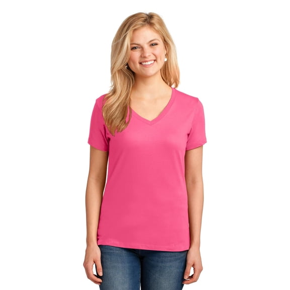 port & company women's short sleeve v neck basic tee blouse