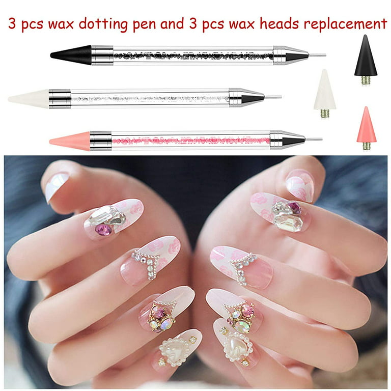 Menkey 24 Pieces Nail Rhinestones Picker Wax Replacement Head Tips with Case Wax Tip Rhinestone Tool Wax Pen Replacement Tip Nail Gem Jewelry Dotting Tip for