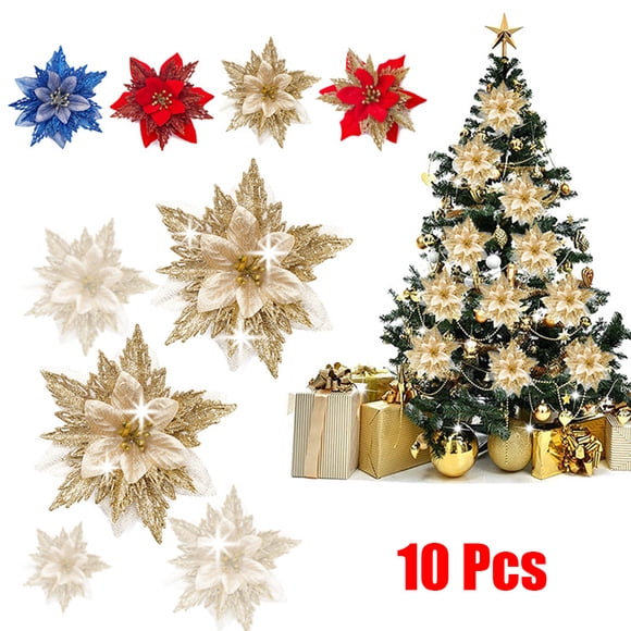 10Pcs Christmas Flower Artificial Dlower Wreath Christmas Tree Decoration Party