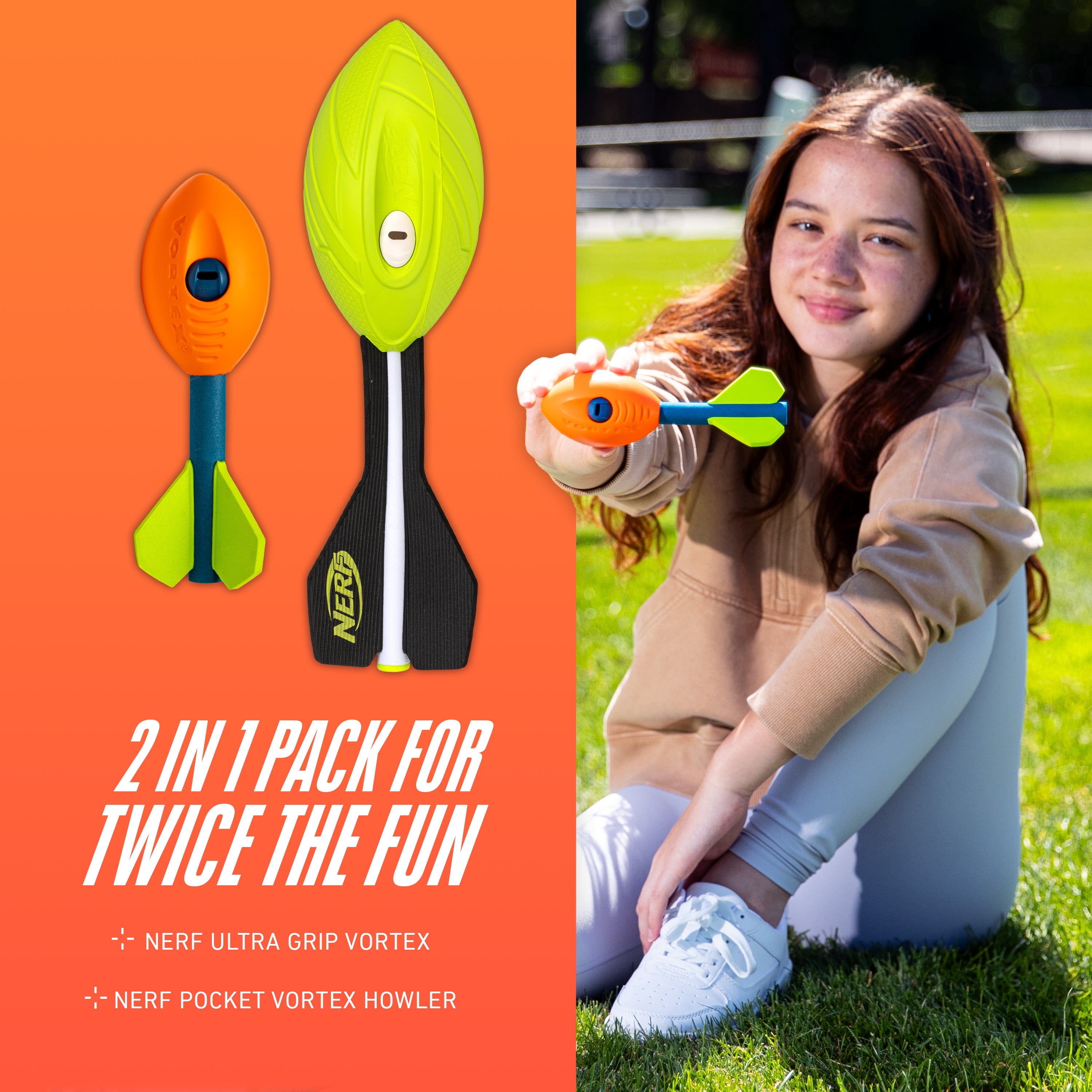 NERF Vortex Foam Football Dual Power Pack - NERF Ultra Grip Vortex + Pocket Vortex Set - Perfect Kids Toy for Pool + Beach Football Fun - Indoor + Outdoor Football Toy for Kids