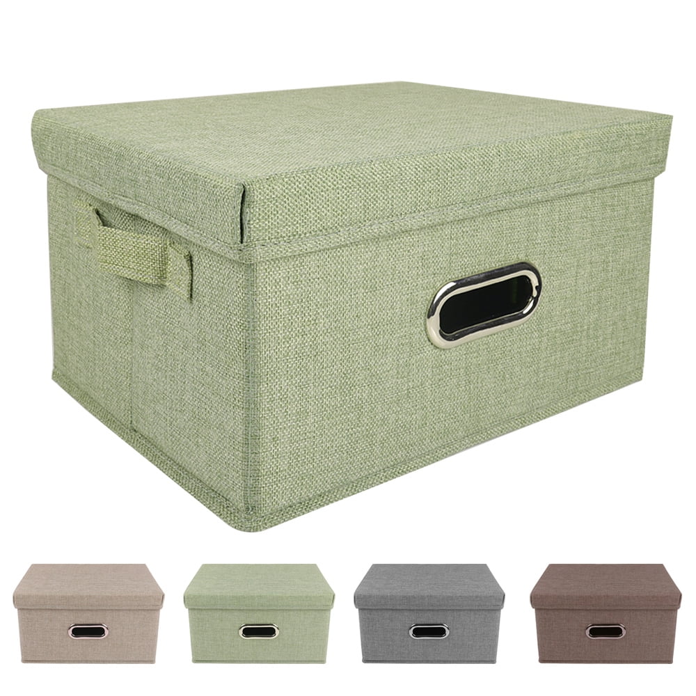 Collapsible Fabric Storage Bin With Handle Lid Foldable Box Linen Large ...