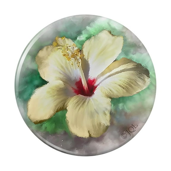 Tropical Yellow Hibiscus Flower Hawaiian Vacation Pinback Button Pin