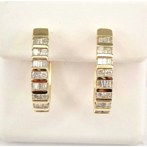 3Ct Baguette Cut Lab Created Diamond Huggie Hoop Earrings 14k Yellow Gold Plated