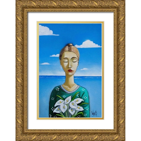 West, Ronald 13x18 Gold Ornate Wood Framed with Double Matting Museum Art Print Titled - Lady and Lilies II