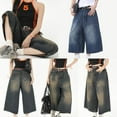 BASHI Vintage Streetwear Women Jorts Jean Loose Wide Leg Knee Length