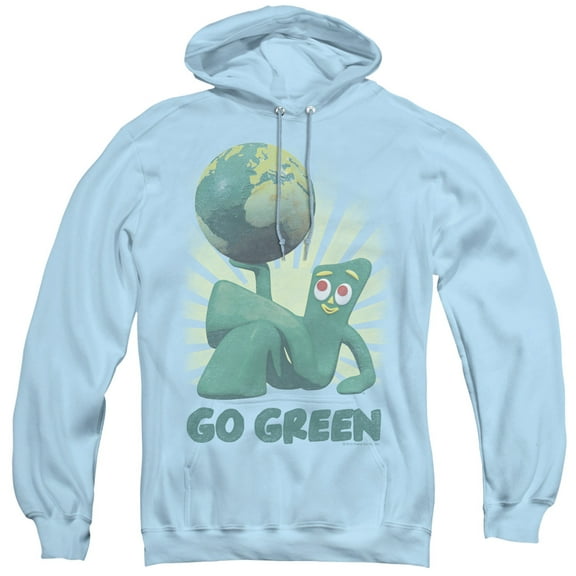 Gumby Go Green Adult Pullover Hoodie Sweatshirt Light Blue