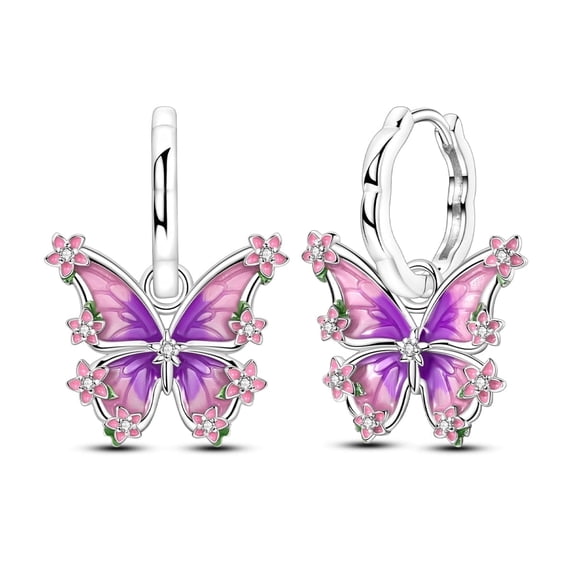 NARMO 925 Sterling Silver Huggie Hoop Earrings for Women, Hypoallergenic Enamel Flower & Butterfly AAA CZ Jewelry Gift with Box