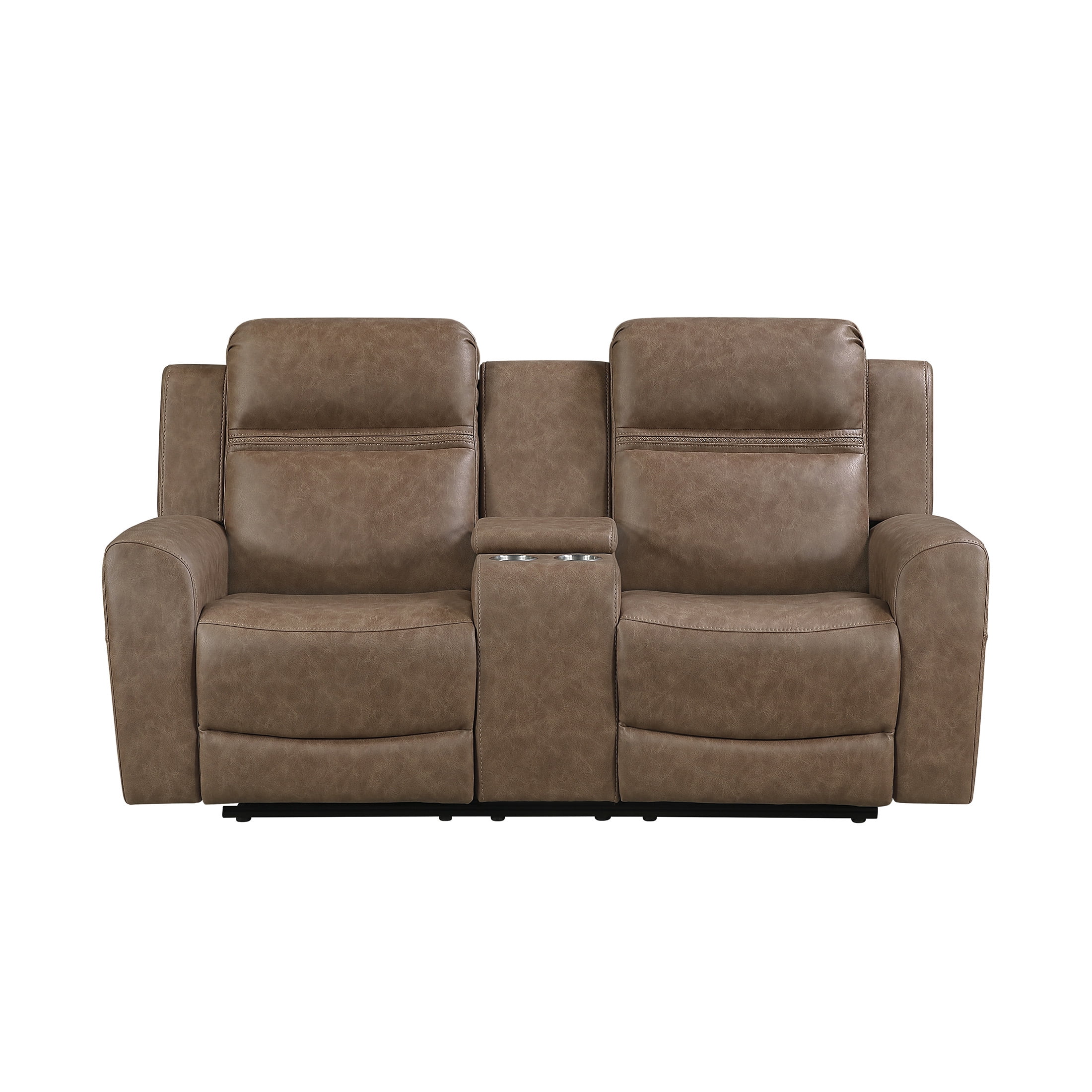 OakvillePark Vensley Microfiber Manual Double Reclining Love Seat with Center Console, Brown