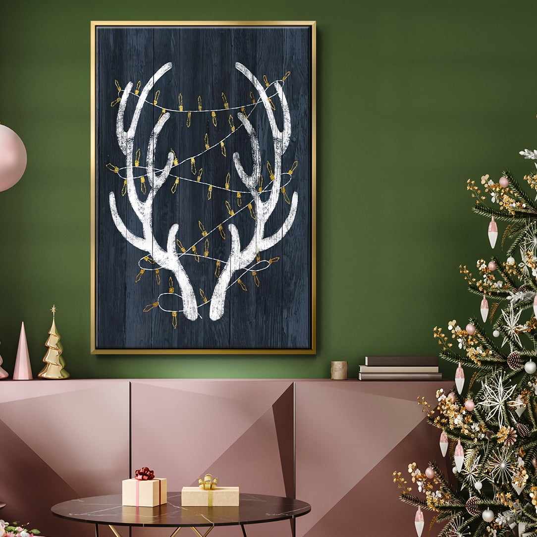 Antlers & Lights - Framed Gallery Wrapped Holiday Canvas - 25 x 37 - Gold Frame