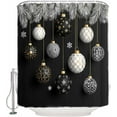thumbnail image 2 of Polyester Fabric Black Christmas Shower Curtain, Xmas Pine Needles Balls Snowflake Waterproof Bathtub Curtain Bathroom Decor Set with Hooks 72 x 84 Inches, 2 of 6