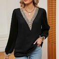 thumbnail image 5 of WREESH Womens Spring Summer Chiffon Blouses Long Sleeve Lace Patch V Neck Casual Loose Solid Color Blouse Tunic Tops Black, 5 of 8