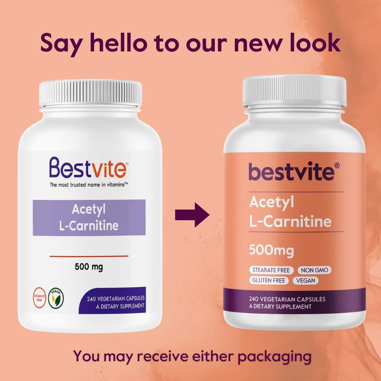 Acetyl L-Carnitine 500mg (240 Vegetarian Capsules) -No Stearates- Non GMO-  Gluten Free- Vegan - Walmart.com