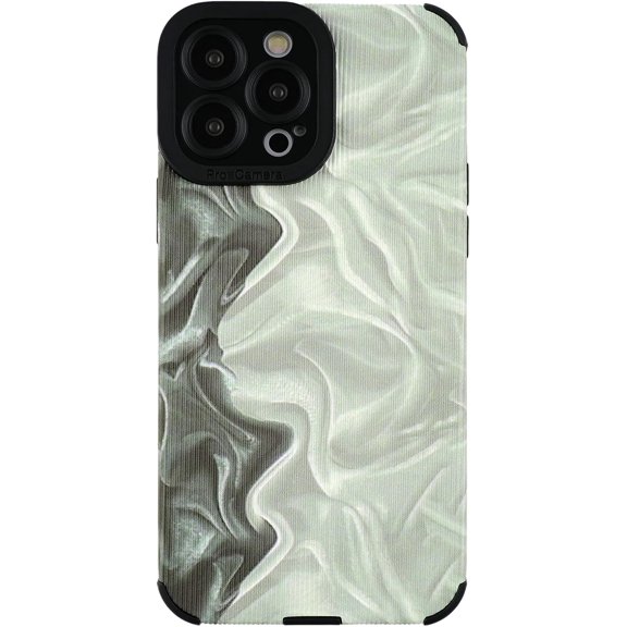 Compatible with iPhone 12 Pro,Soft PU Leather TPU and Cute Art Wavy Painted for Women Girls, Slim Protective Shockproof Compatible with iPhone Case (YQ Green)