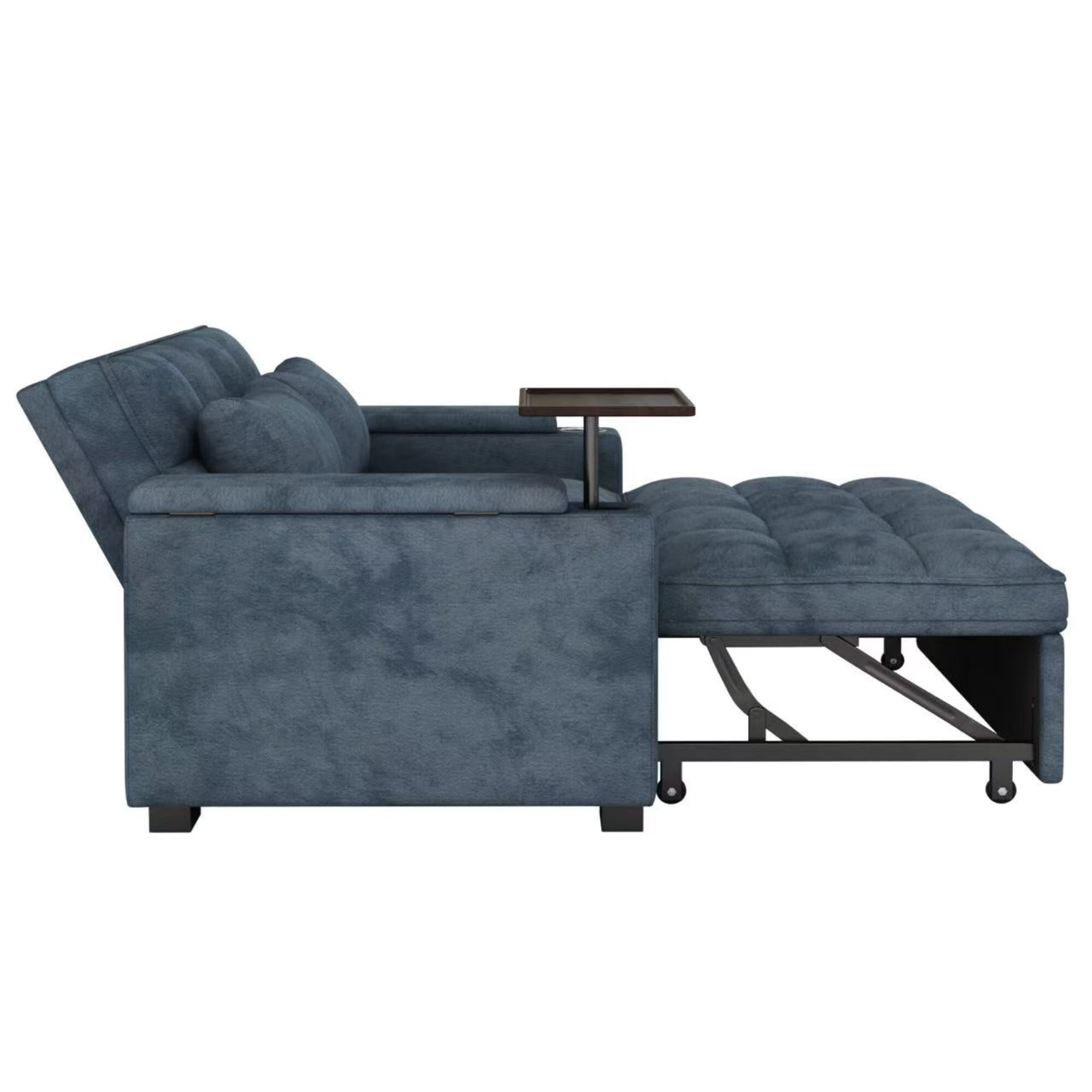 DEALTOPS 65" 3-in-1 Sleeper Sofa Bed, 3-Position Pull Out Couch with 90° Swivel Table, USB & Storage, Chenille, Blue