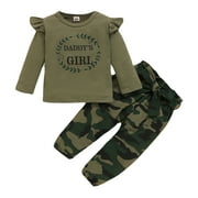 4T Girls Pants Set Daddy's Girl Baby Clothes Long Sleeve Ruffle Shirt Tops with Camo Pants Toddler Girl Outfits