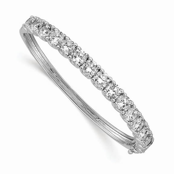 Primal Silver Sterling Silver Rhodium-plated Cubic Zirconia Hinged Bangle