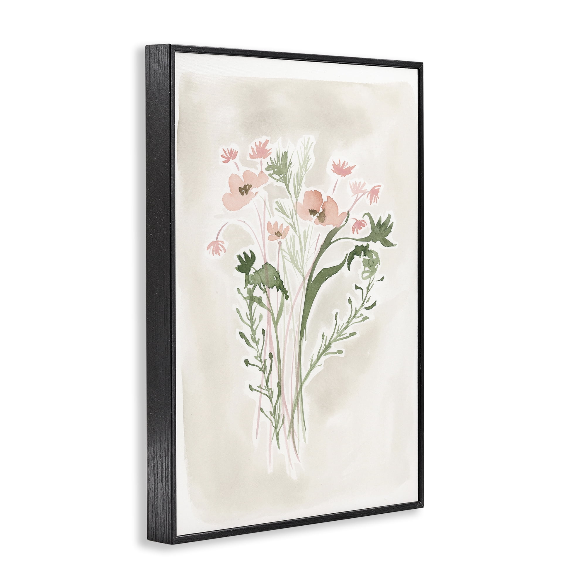Stupell Industries Soft Organic Florals Botanical & Floral Painting Black Framed Art Print Wall Art, 16 x 24