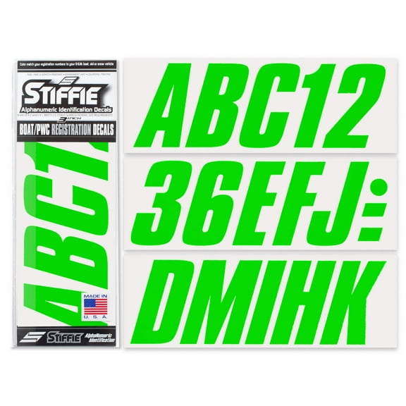 STIFFIE Shift Electric Green 3" Alpha-Numeric Identification Custom Kit Registration Numbers & Letters Marine Stickers Decals for Boats & Personal Watercraft PWC