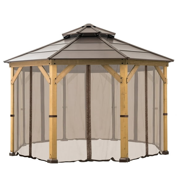 Sunjoy Brown polyester mosquito netting Gazebo Netting 8-Panel Screen Walls for Outdoor Patio For 13 ft. x 13 ft. Octagon Hardtop Gazebo