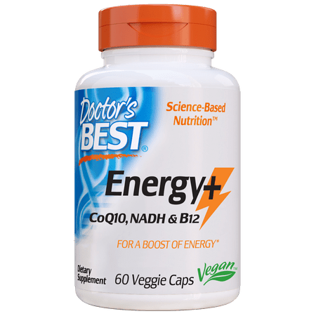 Doctor's Best Energy+ CoQ10, NADH & B12, Veggie Caps, For a Boost of Energy, Mental Focus, with a Balanced Mood, 60