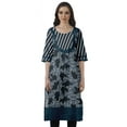 thumbnail image 1 of Moomaya Robes Indiennes pour Femmes Décontractées d'Été Imprimées Manches 3/4 Longue Kurta, 1 of 6