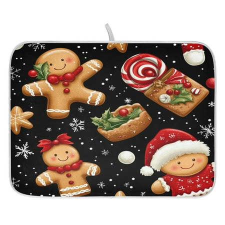 

Christmas Gingerbread Men Dish Drying Mat for Kitchen Quick Drying Absorbent Soft Durable 16 x 18