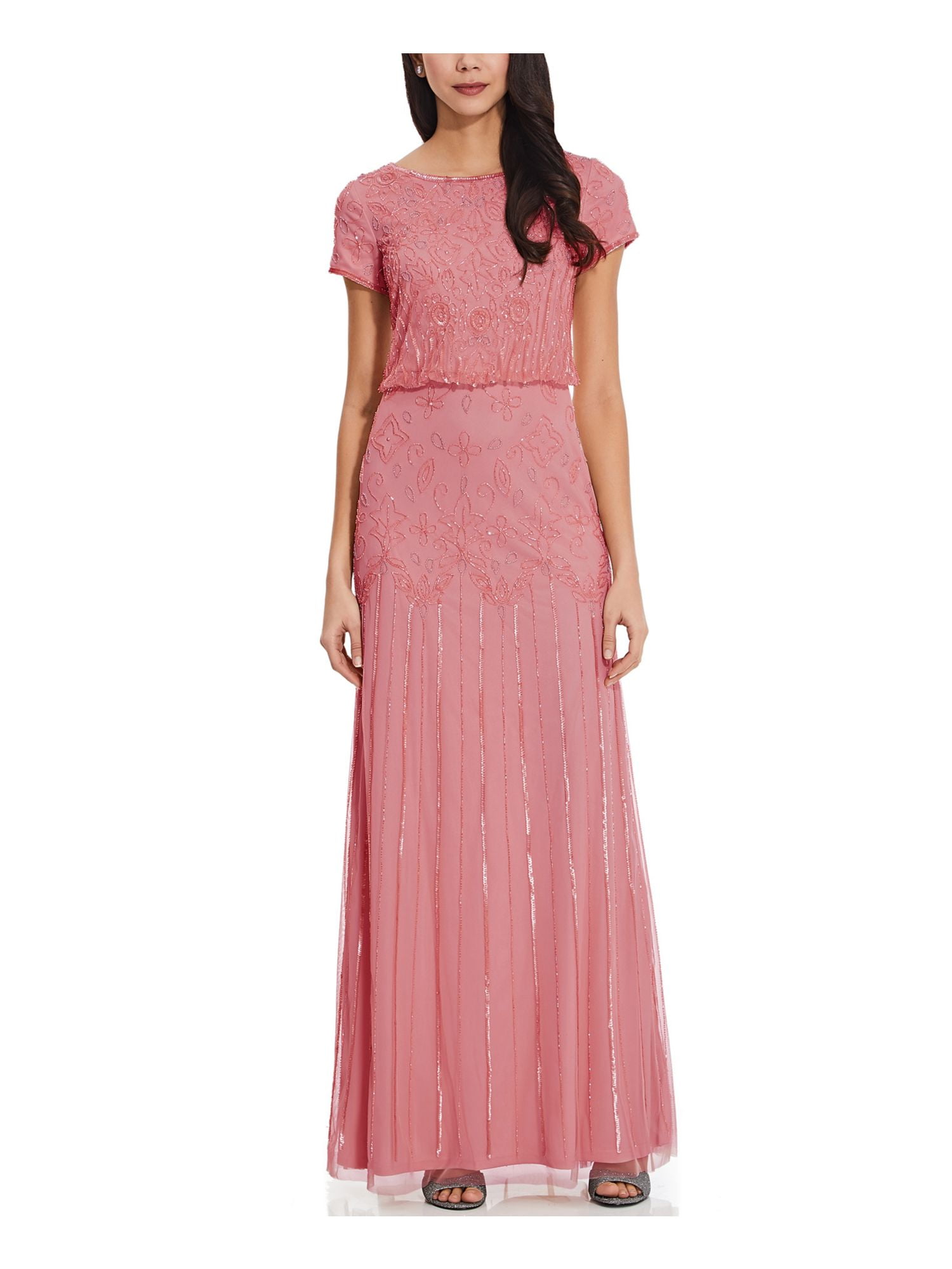 ADRIANNA PAPELL Pink Beaded Mesh Gown Formal Kuwait Ubuy