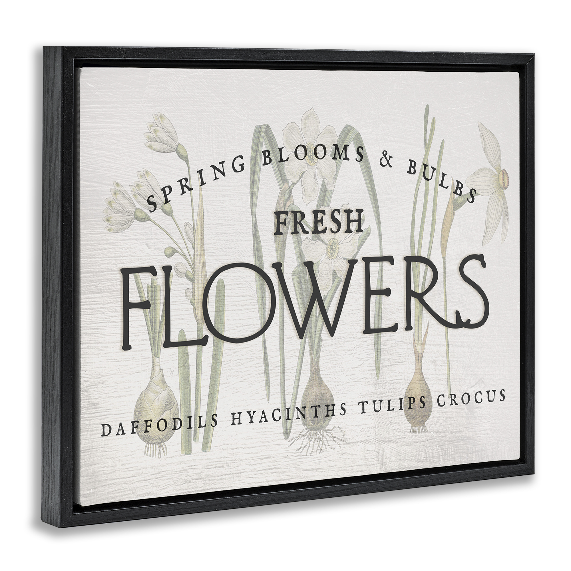 Stupell Industries Fresh Flowers Market Typography Painting Black Floater Framed Canvas Art Print Wall Art, 21 x 17