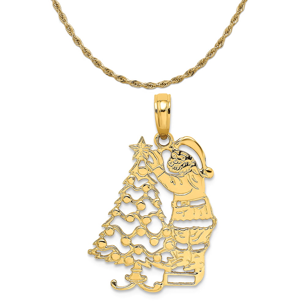 14k Two-Tone Yellow Gold Open Style Christmas Tree Charm Pendant 22 mm x 15 mm 