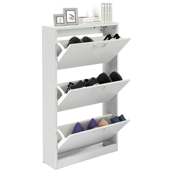 Shoe Cabinet for Entryway, White Narrow Shoe Storage Cabinet Down Shoe Rack Wood 3 Tier Shoe Organizer for Home and Apartment