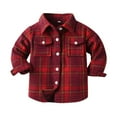thumbnail image 2 of Shldybc Toddler Boys Girls Flannel Shirt Jacket Plaid Jacket Long Sleeve Lapel Button Down Shacket Fall Shirt Coat Outwear( Red, 5-6 Years ), 2 of 9