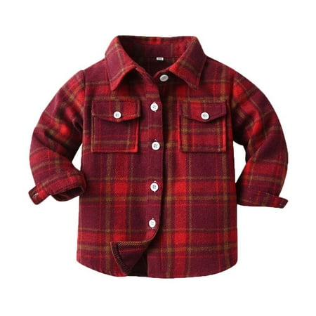 

Hpgjzj 2024 Fall Toddler Boys Girls Flannel Plaid Shirt Button Down Long Sleeve Jacket Lapel Shacket Coat Tops Casual Outwear