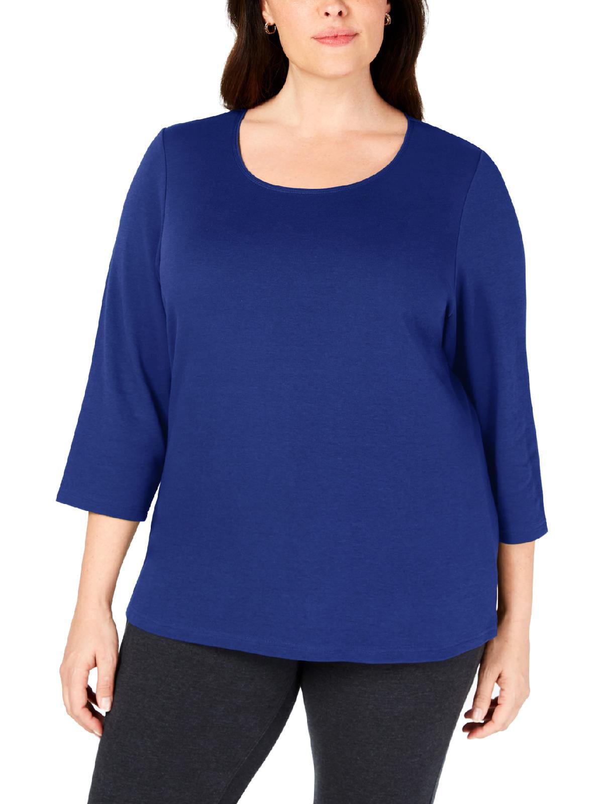 Karen Scott Womens Plus 100% Cotton 3/4 Sleeves Blouse - Walmart.com