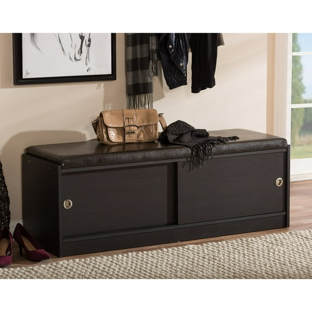 Baxton Studio Clevedon Modern Dark Brown Shoe Storage Bench Walmart Com Walmart Com