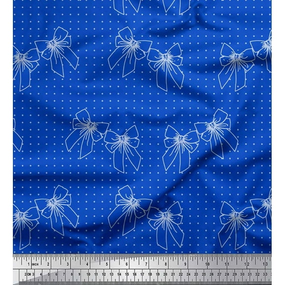 Soimoi Blue Cotton Voile Fabric Bow & Dots Print Fabric by the Yard 42 Inch Wide