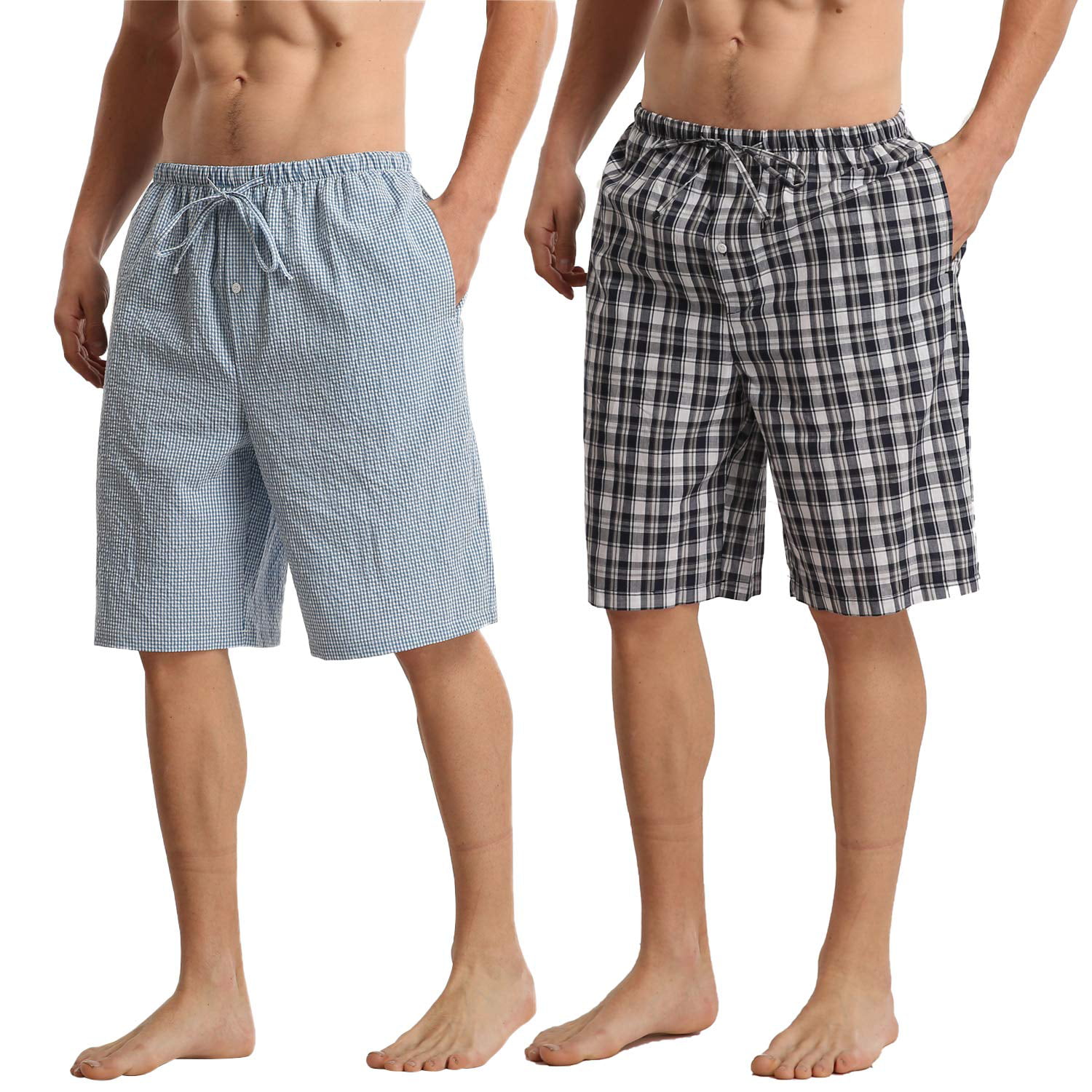 JINSHI Men’s 2 Pack Pajama Shorts Elastic Waist Lounge Sleep Shorts with Pockets 