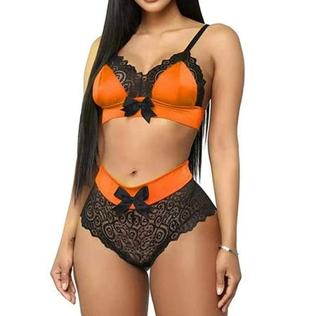 

FOCUSNORM Women Lace Satin Lingerie Set Bralette and Panty Set