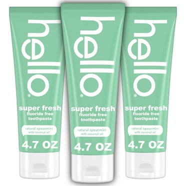 hello Super Fresh Fluoride MMF7 Free Toothpaste, Toothpaste for Bad Breath, Helps Remove Surface Stains, Natural Spearmint, 3 Pack, 4.7 Oz Tubes
