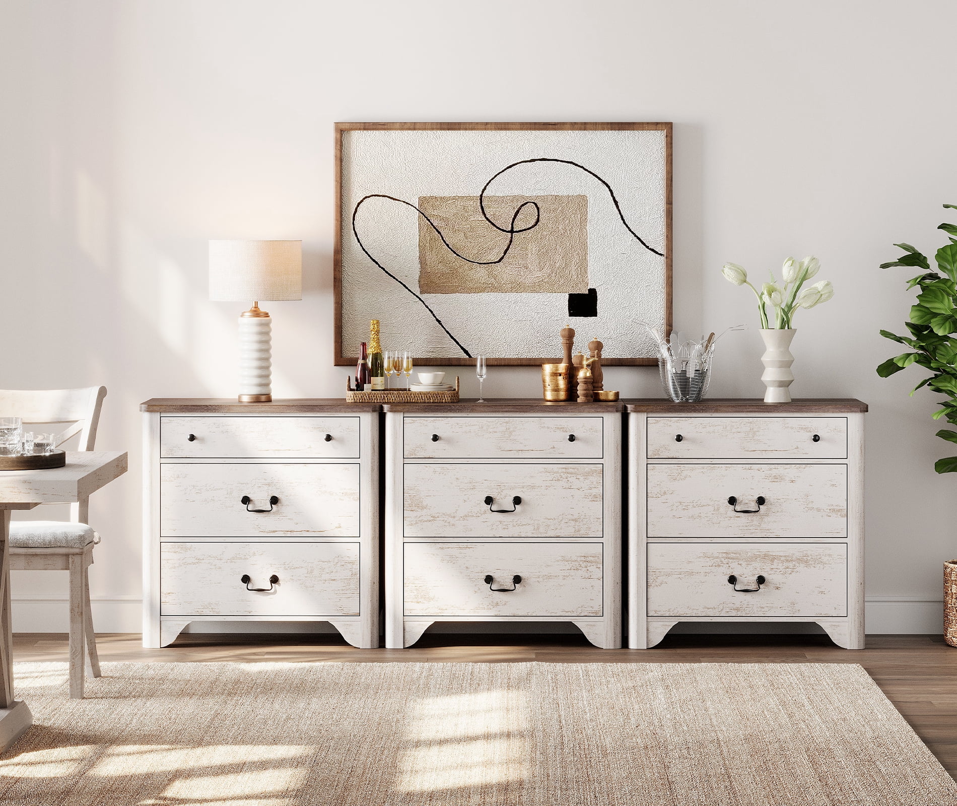 WAMPAT 3 Drawer Dresser Set of 3 for Bedroom,White Dresser Closet Dressers Chest of Drawers for Living Room, Entryway and Hallway