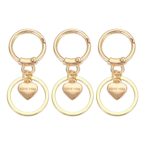 Uxcell Round Spring Snap Hooks, Swivel Ring Clip Keychain Zinc Alloy Trigger O Rings Buckle with Heart Pendants Light Gold